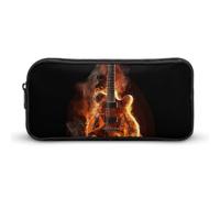 Rkklvbns Fire Guitar Large Pencil Case Portable Pencil Bag with Zipper Stationery Organizer Simple Storage Aesthetic Stationery for Office College Adult Use
