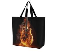 Rkklvbns Fire Guitar Women Tote Bag Shoulder Grocerie Bags Portable Storage Handbag Lightweight Durable for Work Travel Casual Bag
