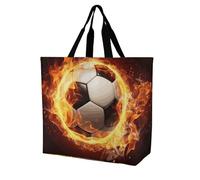 Rkklvbns Fire Soccer Ball Women Tote Bag Shoulder Grocerie Bags Portable Storage Handbag Lightweight Durable for Work Travel Casual Bag