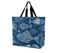Rkklvbns Fish And Shells Women Tote Bag Shoulder Grocerie Bags Portable Storage Handbag Lightweight Durable for Work Travel Casual Bag