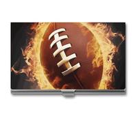 Rkklvbns Flaming American Football Pocket Business Card Holder Portable Business Name Card Holder Aluminum Alloy Flip Cover Slim Name Cards Case for Business Meeting Use