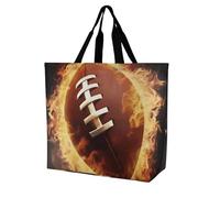 Rkklvbns Flaming American Football Women Tote Bag Shoulder Grocerie Bags Portable Storage Handbag Lightweight Durable for Work Travel Casual Bag