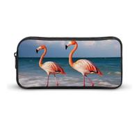 Rkklvbns Flamingo On The Beach Large Pencil Case Portable Pencil Bag with Zipper Stationery Organizer Simple Storage Aesthetic Stationery for Office College Adult Use