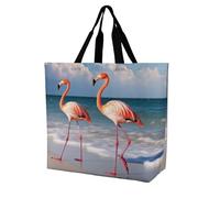 Rkklvbns Flamingo On The Beach Women Tote Bag Shoulder Grocerie Bags Portable Storage Handbag Lightweight Durable for Work Travel Casual Bag