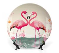 Rkklvbns Flamingos And Flowers Decorative Plates 6inch Ceramic Dinner Plates Bone China Decorative Plate with Display Stand Dessert Plates for Home Office Wall Decoration
