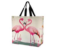 Rkklvbns Flamingos And Flowers Women Tote Bag Shoulder Grocerie Bags Portable Storage Handbag Lightweight Durable for Work Travel Casual Bag