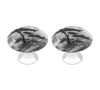 Rkklvbns Foggy Mountain Pine Tree Cabinet Handles 2 Pack Modern Dresser Drawer Knobs with 1.1 Inch Center Hole Solid Round Wardrobe Pulls for Kitchen Cabinets Bedroom