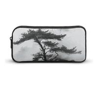 Rkklvbns Foggy Mountain Pine Tree Large Pencil Case Portable Pencil Bag with Zipper Stationery Organizer Simple Storage Aesthetic Stationery for Office College Adult Use