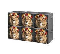 Rkklvbns Foldable African Lion Wearing A Flower on Its Head Storage Cubes Organizer with Handles, Storage Bags 6PCS for Clothing, Sturdy Organizer Bins for Blanket, Comforters, Bed Sheets, Pillows