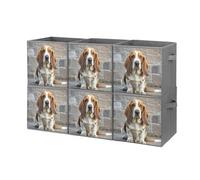 Rkklvbns Foldable Basset Hound Storage Cubes Organizer with Handles, Storage Bags 6PCS for Clothing, Sturdy Organizer Bins for Blanket, Comforters, Bed Sheets, Pillows