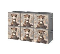 Rkklvbns Foldable Cartoon Cute Otter Storage Cubes Organizer with Handles, Storage Bags 6PCS for Clothing, Sturdy Organizer Bins for Blanket, Comforters, Bed Sheets, Pillows
