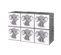 Rkklvbns Foldable Cute Cartoon Elephant Storage Cubes Organizer with Handles, Storage Bags 6PCS for Clothing, Sturdy Organizer Bins for Blanket, Comforters, Bed Sheets, Pillows