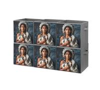 Rkklvbns Foldable Indigenous People And Wolves Storage Cubes Organizer with Handles, Storage Bags 6PCS for Clothing, Sturdy Organizer Bins for Blanket, Comforters, Bed Sheets, Pillows