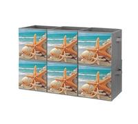 Rkklvbns Foldable Starfish Seashell Beach Storage Cubes Organizer with Handles, Storage Bags 6PCS for Clothing, Sturdy Organizer Bins for Blanket, Comforters, Bed Sheets, Pillows