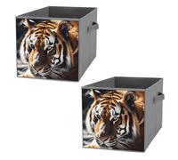 Rkklvbns Foldable Wild Animal Tiger Storage Cubes Organizer with Handles, Storage Bags 2PCS for Clothing, Sturdy Organizer Bins for Blanket, Comforters, Bed Sheets, Pillows