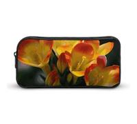 Rkklvbns Freesia Beautiful Plant Flower Large Pencil Case Portable Pencil Bag with Zipper Stationery Organizer Simple Storage Aesthetic Stationery for Office College Adult Use