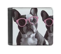 Rkklvbns French Bulldog Pink Glasses Leather Wallets RFID Blocking Slim Front Pocket Wallet Leather Money Clip, Stylish Mens Bifold Wallet Credit Card Holder Gift for Men
