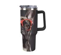 Rkklvbns French Bulldog Travel Coffee Cup, 40 Oz Tumbler with Handle And Straw Lid, Leak-proof Large Capacity Car Cup, Keeps Cold Or Hot for Gym, Travel Sports