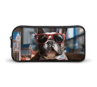 Rkklvbns French Bulldog Wearing Sunglasses Large Pencil Case Portable Pencil Bag with Zipper Stationery Organizer Simple Storage Aesthetic Stationery for Office College Adult Use