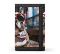 Rkklvbns French Bulldog Wearing Sunglasses Trifold Wallet for Men Minimalist Design Slim Wallet with Money Pocket & Multiple Card Slots Stylish Durable Wallets