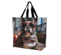 Rkklvbns French Bulldog Wearing Sunglasses Women Tote Bag Shoulder Grocerie Bags Portable Storage Handbag Lightweight Durable for Work Travel Casual Bag