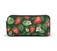 Rkklvbns Fresh Strawberries And Leaves Large Pencil Case Portable Pencil Bag with Zipper Stationery Organizer Simple Storage Aesthetic Stationery for Office College Adult Use