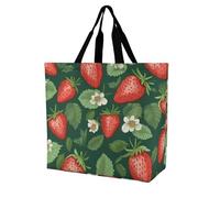 Rkklvbns Fresh Strawberries And Leaves Women Tote Bag Shoulder Grocerie Bags Portable Storage Handbag Lightweight Durable for Work Travel Casual Bag