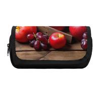 Rkklvbns Fruits on Wood Pencil Case Double Large Capacity Pencil Box Durable Pen Bag with Zipper Multi-Slot Pen Pouch Stylish Office Storage Box