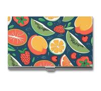 Rkklvbns Fruits Pattern Pocket Business Card Holder Portable Business Name Card Holder Aluminum Alloy Flip Cover Slim Name Cards Case for Business Meeting Use