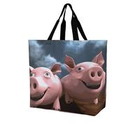 Rkklvbns Funny 3D Piggies Women Tote Bag Shoulder Grocerie Bags Portable Storage Handbag Lightweight Durable for Work Travel Casual Bag