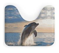 Rkklvbns Funny Animal Dolphin Toilet Rugs U Shaped Non Slip Around Bath Mat Soft Absorbent 20"x16" Thin Bathroom Rugs for Sink, Tub, Shower and Toilet