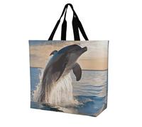 Rkklvbns Funny Animal Dolphin Women Tote Bag Shoulder Grocerie Bags Portable Storage Handbag Lightweight Durable for Work Travel Casual Bag