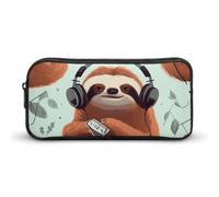 Rkklvbns Funny Cute Animal Sloth Music Large Pencil Case Portable Pencil Bag with Zipper Stationery Organizer Simple Storage Aesthetic Stationery for Office College Adult Use