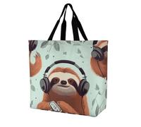 Rkklvbns Funny Cute Animal Sloth Music Women Tote Bag Shoulder Grocerie Bags Portable Storage Handbag Lightweight Durable for Work Travel Casual Bag