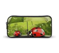 Rkklvbns Funny Ladybug Holding Umbrellas Large Pencil Case Portable Pencil Bag with Zipper Stationery Organizer Simple Storage Aesthetic Stationery for Office College Adult Use