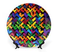 Rkklvbns Gay Pride Rainbow Decorative Plates 10inch Ceramic Dinner Plates Bone China Decorative Plate with Display Stand Dessert Plates for Home Office Wall Decoration