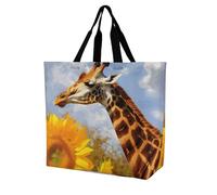 Rkklvbns Giraffe And Sunflower Women Tote Bag Shoulder Grocerie Bags Portable Storage Handbag Lightweight Durable for Work Travel Casual Bag