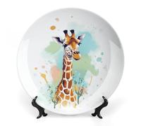 Rkklvbns Giraffe Art Illustration Decorative Plates 6inch Ceramic Dinner Plates Bone China Decorative Plate with Display Stand Dessert Plates for Home Office Wall Decoration