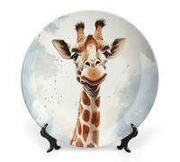 Rkklvbns Giraffe Decorative Plates 8inch Ceramic Dinner Plates Bone China Decorative Plate with Display Stand Dessert Plates for Home Office Wall Decoration