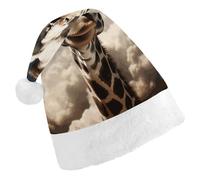 Rkklvbns Giraffe in The Clouds Christmas Hat Personalization Party Headwear Funny Santa Claus Hat Comfort Classic Adults Christmas Hats For Festive Holiday Party Supplies