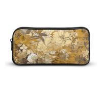 Rkklvbns Gold And Beige Flowers Large Pencil Case Portable Pencil Bag with Zipper Stationery Organizer Simple Storage Aesthetic Stationery for Office College Adult Use