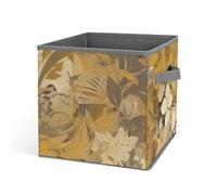 Rkklvbns Gold And Beige Flowers Storage Bins, Collapsible Storage Basket with Handles, Large Clothes Fabric Organizer Bin for Organizing Books Blankets Toys