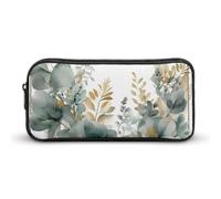 Rkklvbns Gold And Green Leaves Large Pencil Case Portable Pencil Bag with Zipper Stationery Organizer Simple Storage Aesthetic Stationery for Office College Adult Use