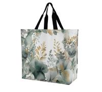 Rkklvbns Gold And Green Leaves Women Tote Bag Shoulder Grocerie Bags Portable Storage Handbag Lightweight Durable for Work Travel Casual Bag