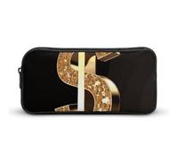 Rkklvbns Gold Dollar Sign Large Pencil Case Portable Pencil Bag with Zipper Stationery Organizer Simple Storage Aesthetic Stationery for Office College Adult Use