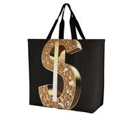 Rkklvbns Gold Dollar Sign Women Tote Bag Shoulder Grocerie Bags Portable Storage Handbag Lightweight Durable for Work Travel Casual Bag