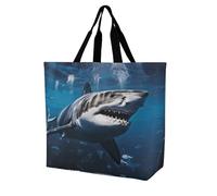 Rkklvbns Great White Shark Shopping Bag Foldable, Reusable Grocery Bag for Outdoor, Large Capacity Shoulder Bags Washable Tote Bags for Work, Beach, Travel