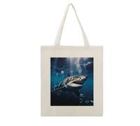 Rkklvbns Great White Shark Tote Bags for Shopping, Reusable Canvas Shoulder Bag for Work, Lightweight Casual Handbags with Strap for Travel, Camping, Beach, Fitness, Activity