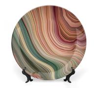 Rkklvbns Green And Gray Stripes Decorative Plates 6inch Ceramic Dinner Plates Bone China Decorative Plate with Display Stand Dessert Plates for Home Office Wall Decoration