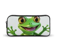 Rkklvbns Green Frog Large Pencil Case Portable Pencil Bag with Zipper Stationery Organizer Simple Storage Aesthetic Stationery for Office College Adult Use